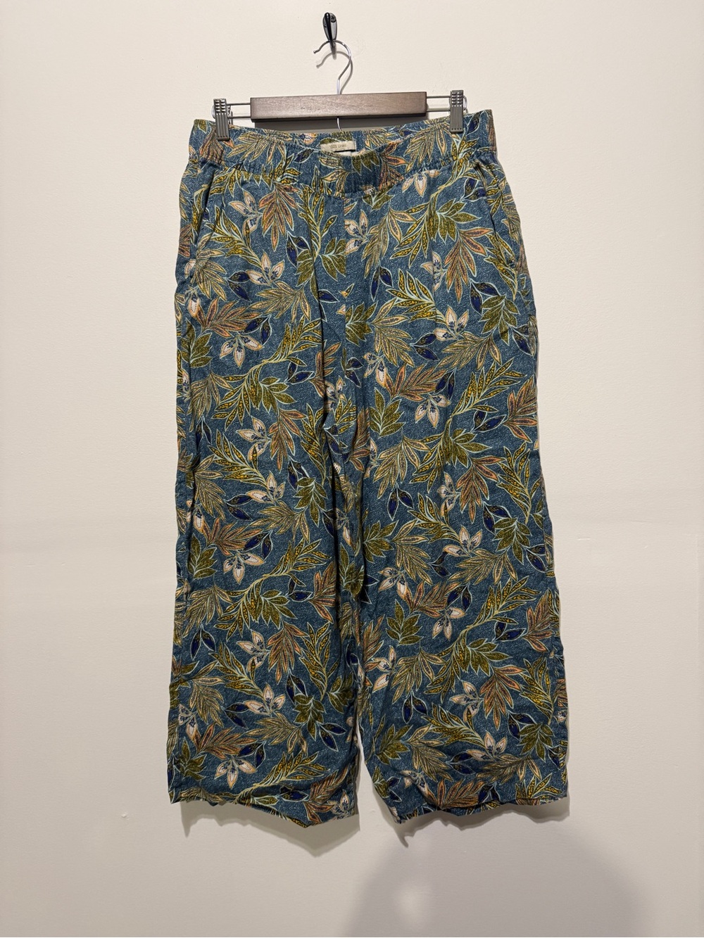 Women’s Cynthia Rowley Linen Blue Leaf-Print Casual Pants Size L